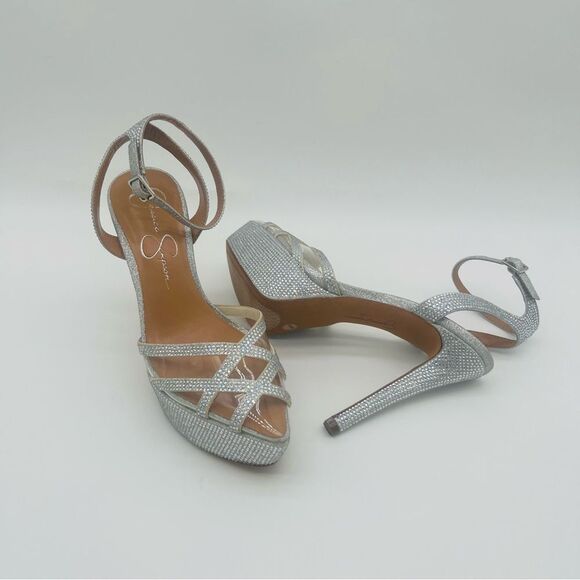 Jessica Simpson Shoes - JESSICA SIMPSON | Oluina Rhinestone Platform Pump | Silver/Clear | Size 5.5